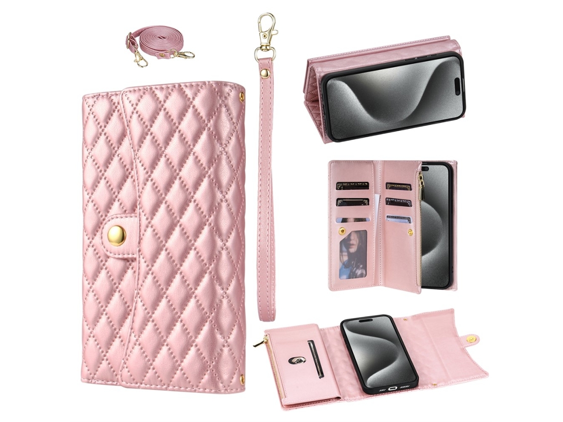 Capa Para Iphone 14 Pro Max Pele Sintética Com Porta-cartões Rosa