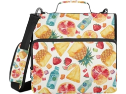 Pasta com estampa de abacáxi em aquarela, feita com altura de ombro, várias bolsas de 3, 8 cm, 3 porta-lápis em