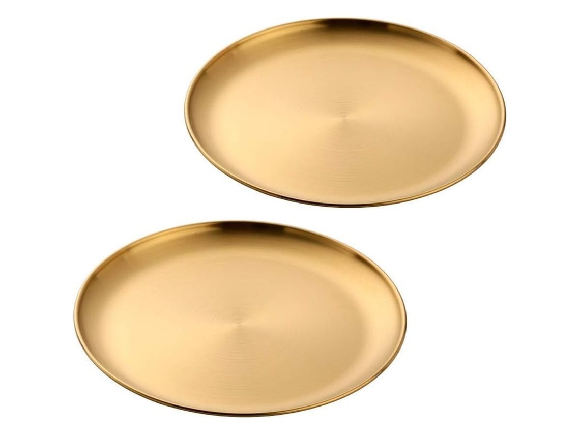 Travessa redonda Rebe de aço inoxidável de 20 cm (7,9 polegadas), própria para lava-louças, livre de BPA, ideal para assar carnes, cor dourada.