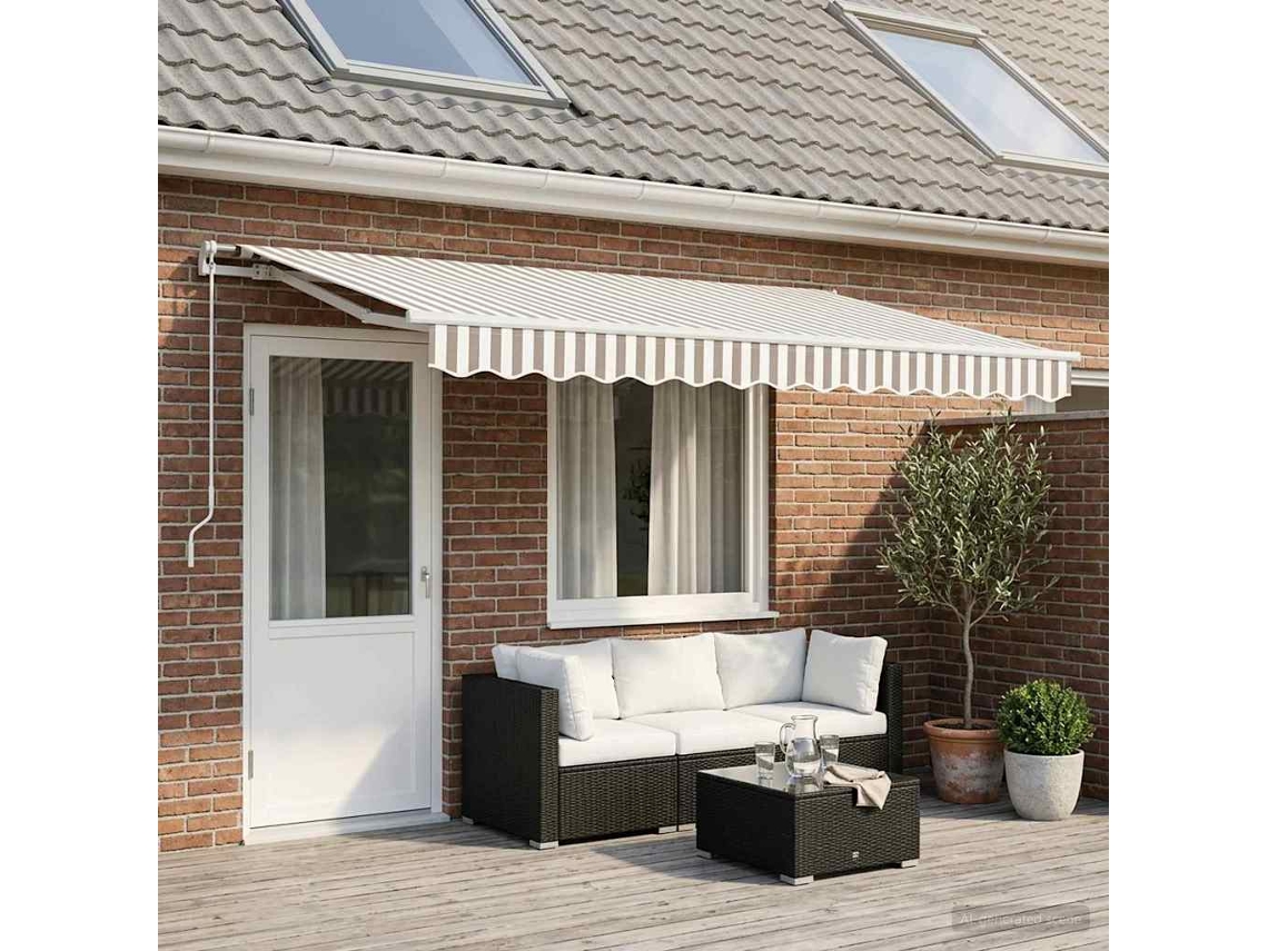 Vidaxl Tecido De Substituição Para Toldo Cinza Claro E Branco 5 X 3 M