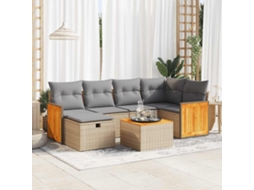 Vidaxl 7 Pcs Conjunto De Sofás P/ Jardim Com Almofadões Vime Pe Bege