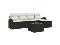 Conjunto 6 Sofá De Jardim Vidaxl Preto Vime Pe (55 X 55 X 37 Cm)