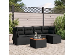 Vidaxl 6 Pcs Conjunto Sofás De Jardim C/ Almofadões Vime Pe Preto