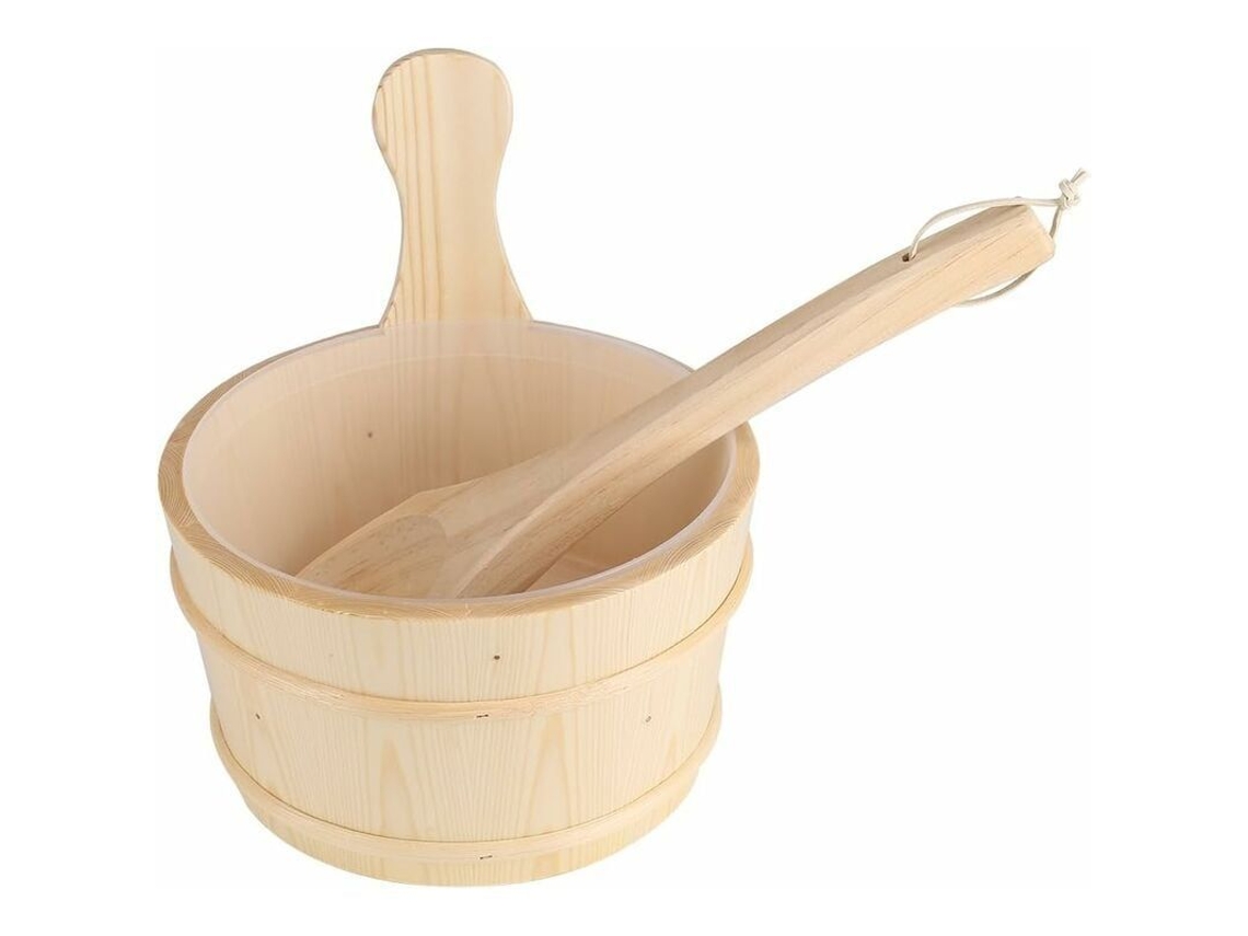 Conjunto de balde e copo de madeira Nova Line para sauna, spa, banho, presente
