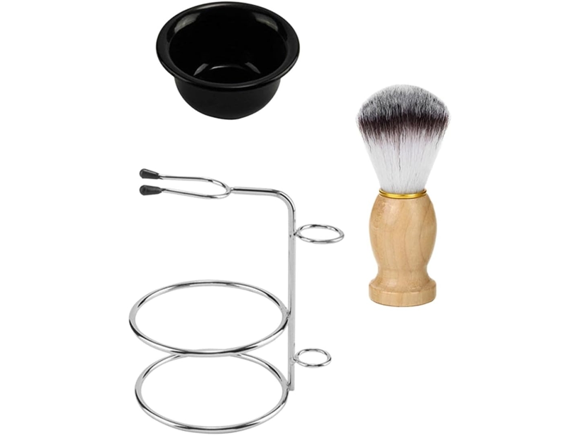 Kit para barba masculina com cabo redondo de aço inoxidável e escova de cabelo.