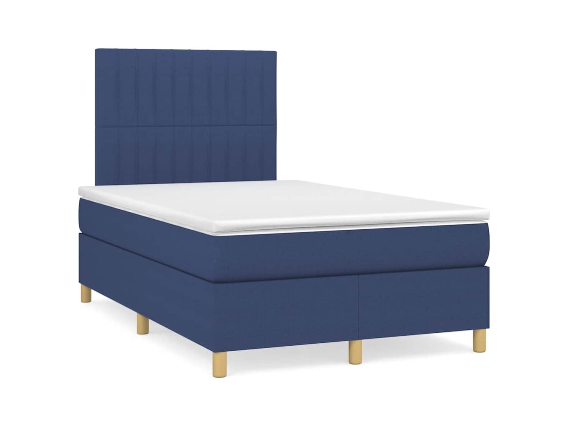 Vidaxl Cama Box Spring C/ Colchão E Led 120x190 Cm Tecido Azul