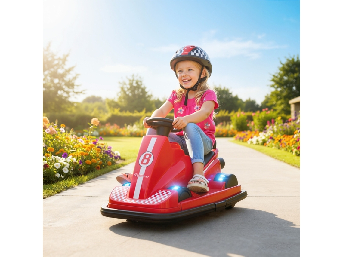 Patinete Automático Infantil Rotação 360°, Volante, Luzes Led, Música, 3-8 Anos, Vermelho
