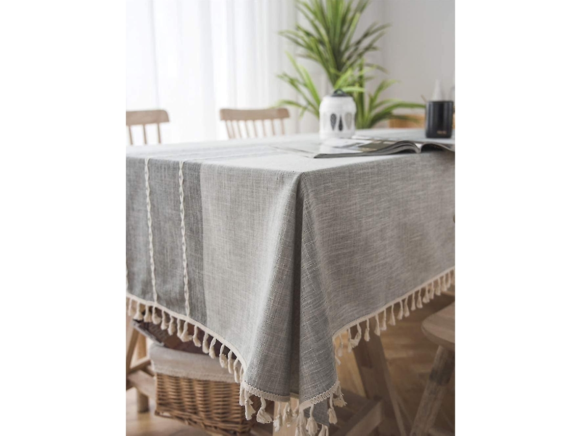 Lurelia Toalha De Mesa Retangular Algodão Linho Cinza Castanho 120120 Cm Impermeável Lavável Bordado Jacquard