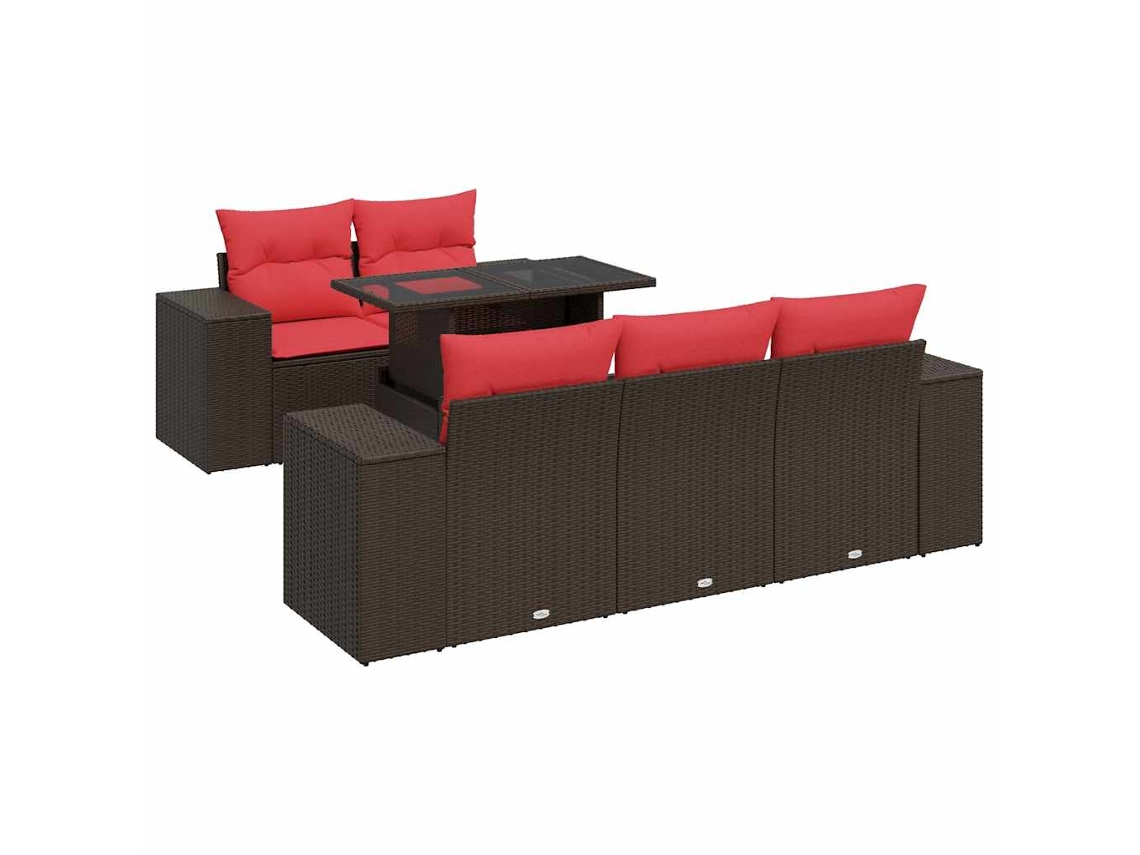 Conjunto de 6 Sofás Jardim com Almofadões Vime Pe/acácia Castanho MAISON EXCLUSIVE (6 pcs)