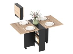 Mesa De Natural Cozinha Dobrável Com Rodas, 2 Prateleiras Armazenamento E Asas Dobráveis, Estilo Moderno 75x140x74 Cm