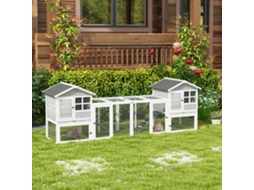 Recinto externo para coelhos e pequenos animais, com rampas e bandejas retráteis, branco e cinza