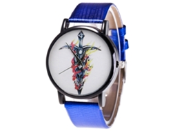 Relógio de quartzo com pulseira de couro PU, mostrador redondo moderno para casais, azul.