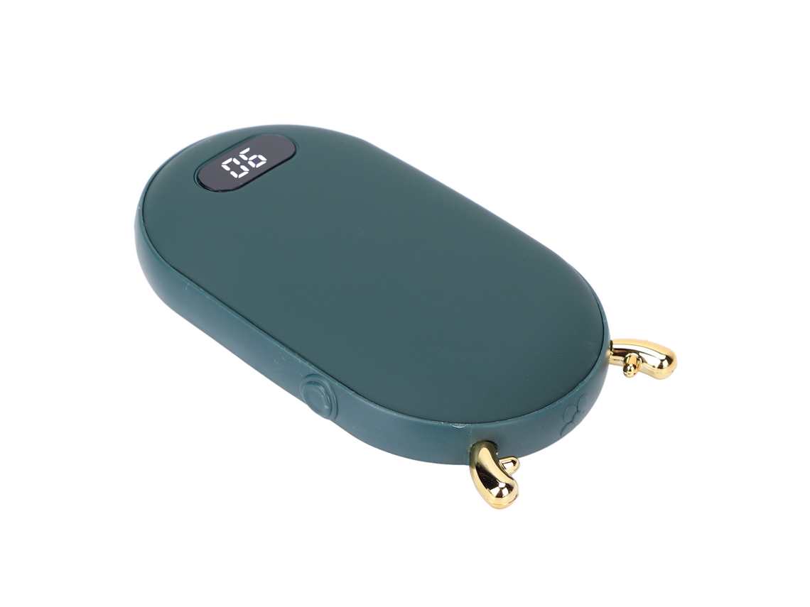 Aquecedor de mãos recarregável USB de 6000 mAh com aquecimento dupla face, verde.