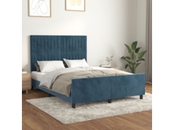 Estrutura De Cama Sem Colchão 140x200 Cm Veludo Azul-escuro