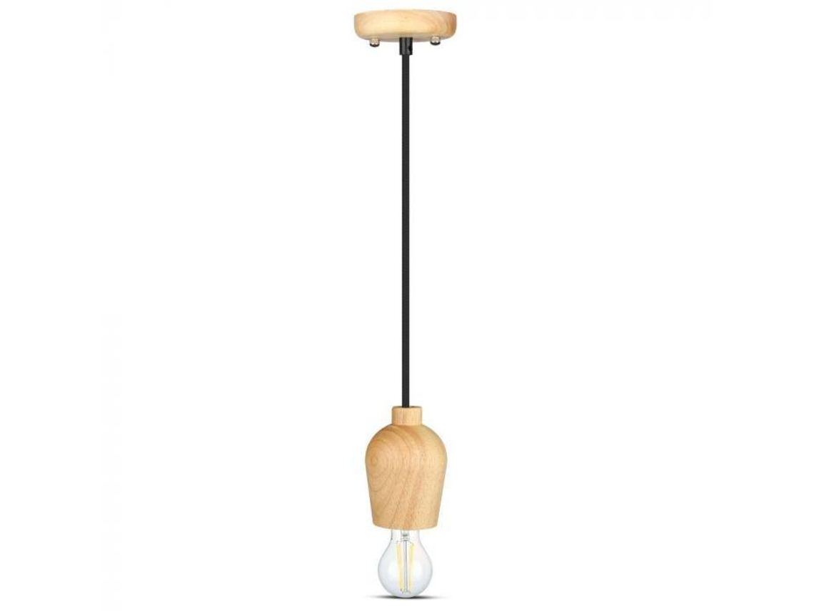 Candeeiro de Teto Pendente E27 Madeira Fio Preto