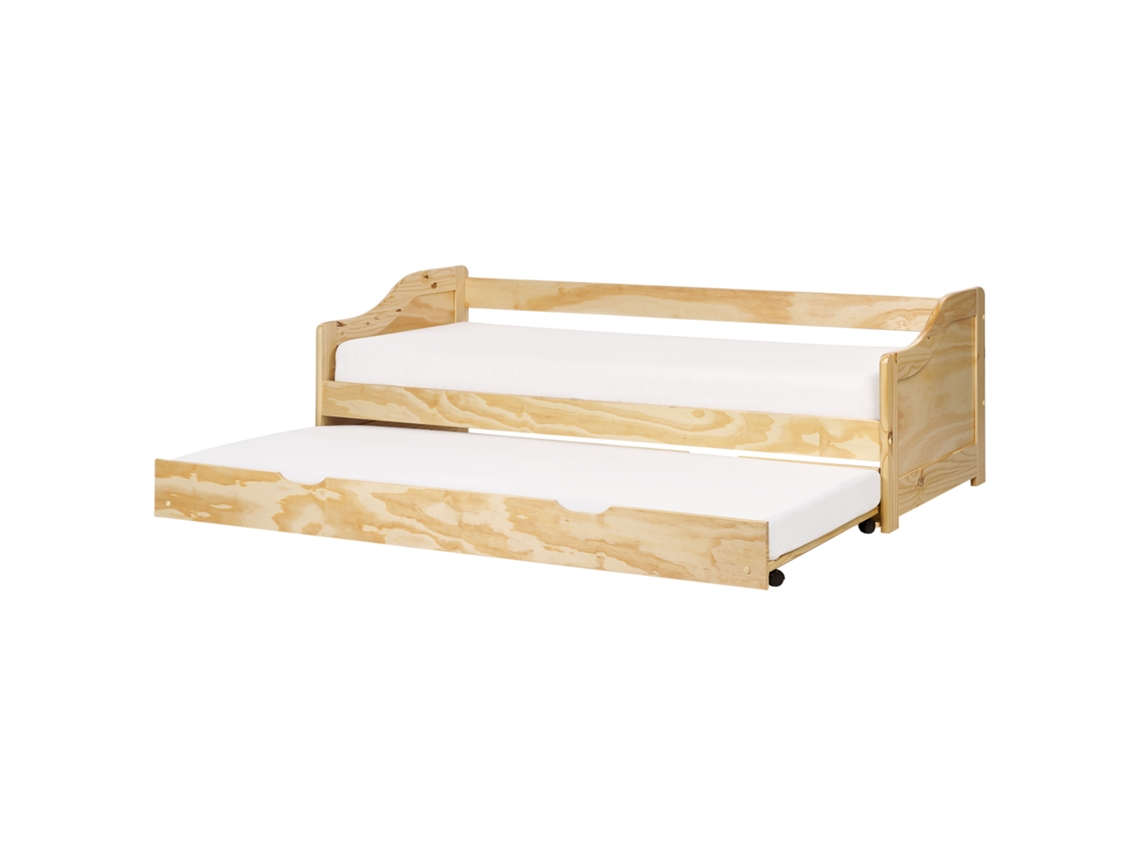 Cama De Hóspedes Em Madeira Com Gavetão Beliani Luneray De Madeira De Pinho Castanho Claro 90x200