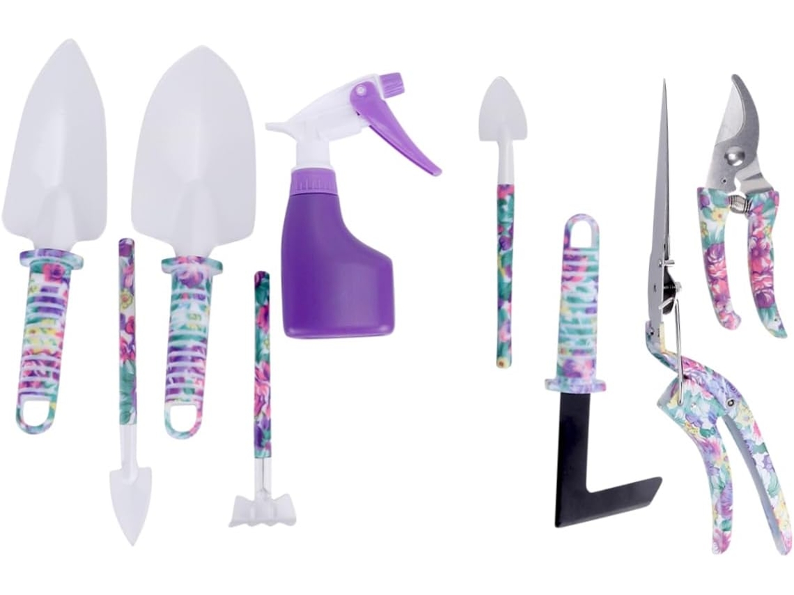 Kit de Ferramentas Manuais para Jardinagem com 10 Peças, Incluindo Tesoura de Poda, Pá, Ancinho e Enxada para Afofar a Terra. SFUSHOS