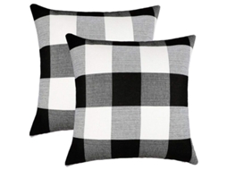 2026-2 Fundas De Almohada De Cuadros Bufalo Estilo Campestre, 45x45 Cm, Poliéster Lino, Negro Y Blanco, Para Decoración De Otoño