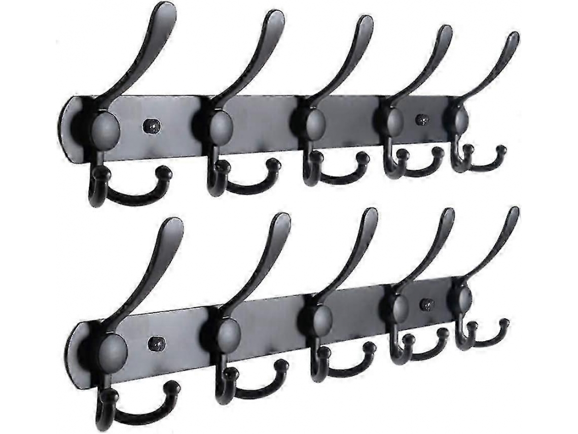 Cabideiro De Parede, Preto, Ganchos De Parede Para Casacos, Cabideiro De Aço Inoxidável Com 15 Ganchos, Cabideiro (preto, 2 Peças)