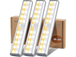 Luzes de Led para Armário com Sensor de Movimento, 20 Leds Recarregáveis​​ Via Usb, 3 Cores BRILVIBERA