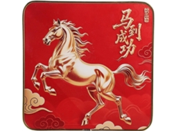 Quadro Decorativo Cavalo 20x20 Borda Dourada Central Chinês Festival Primavera Estátua Simbolizando Sucesso GOKOCO