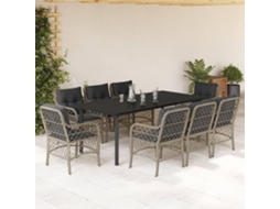 Vidaxl 9 Pcs Conjunto De Jantar P/ Jardim C/ Almofadões Cinzento Claro