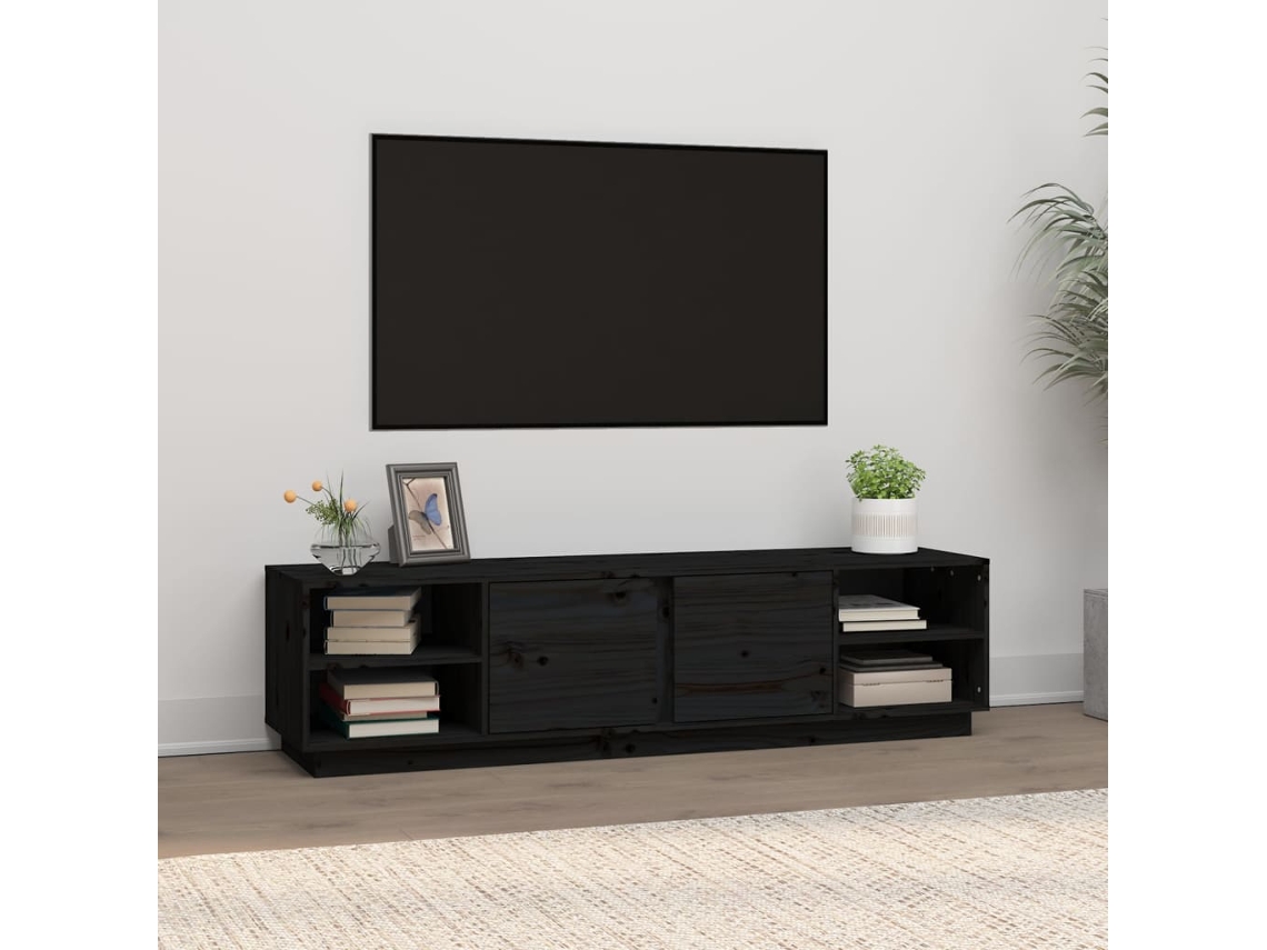 Vidaxl Móvel De Tv 156x40x40 Cm Madeira De Pinho Maciça Preto