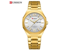 Relógio de Quartzo À Prova D'água, Pulseira de Aço, Calendário, Modelo Octogonal, para Homens, Estilo Simples e Moderno MDUG (branco Dourado)