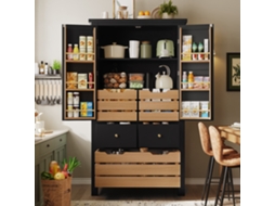 Buffet Alto Versátil 80x40x140cm Preto E Branco, Duas Portas Cinco Gavetas, Arrumação Funcional Para Snacks