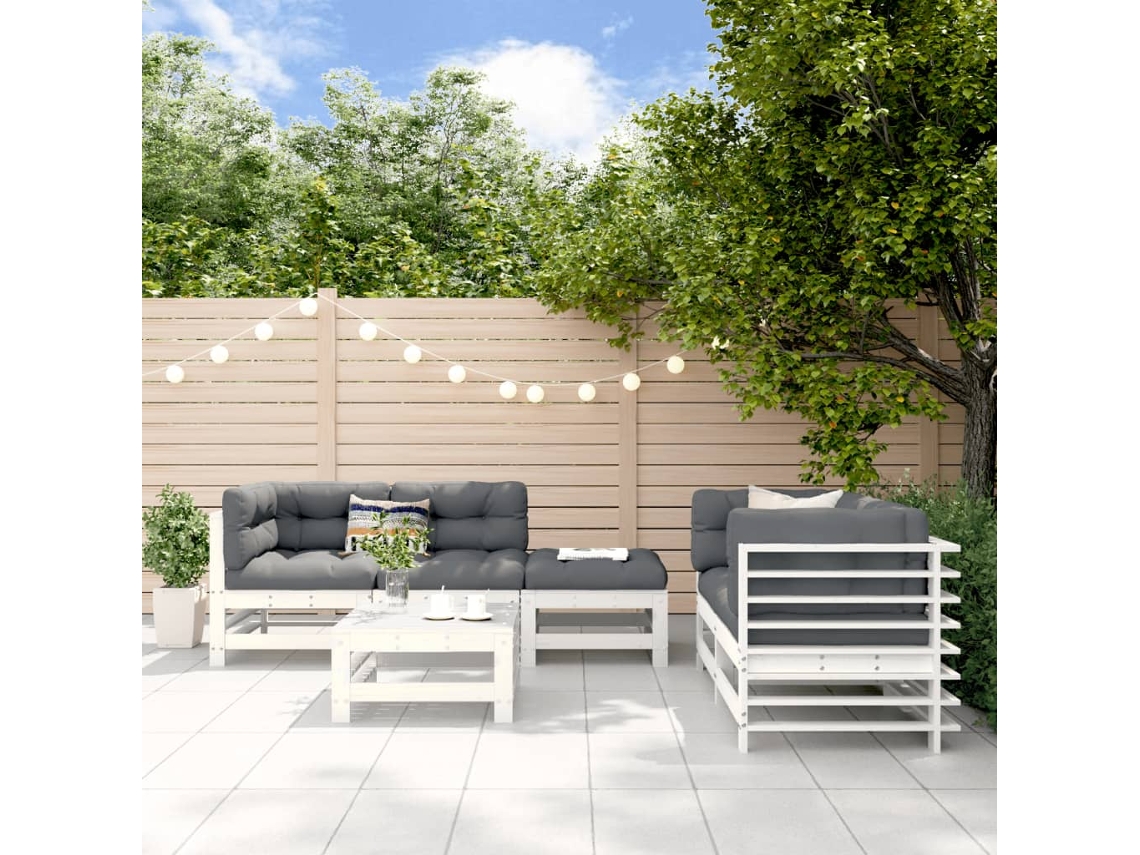 Vidaxl 6 Pcs Conjunto Lounge De Jardim Pinho Maciço Branco