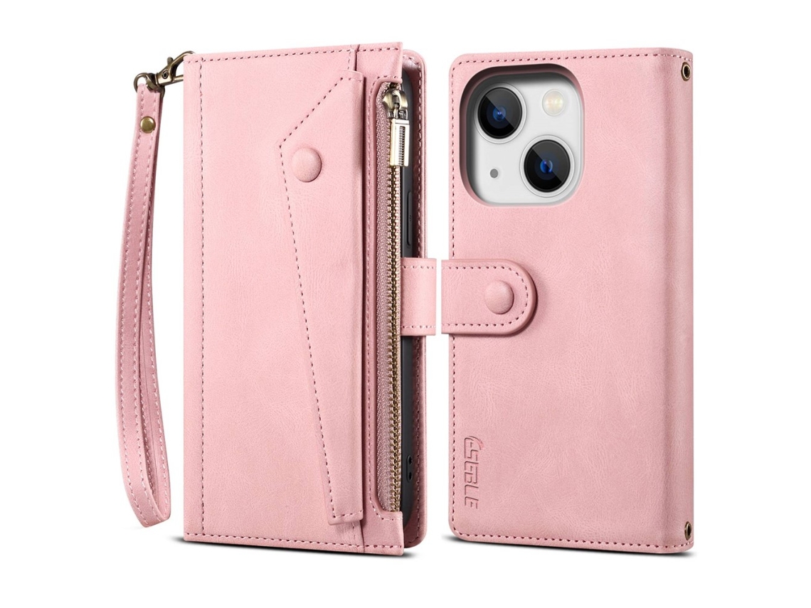 Capa Para Iphone 14 Pele Sintética Anti-choque Rosa