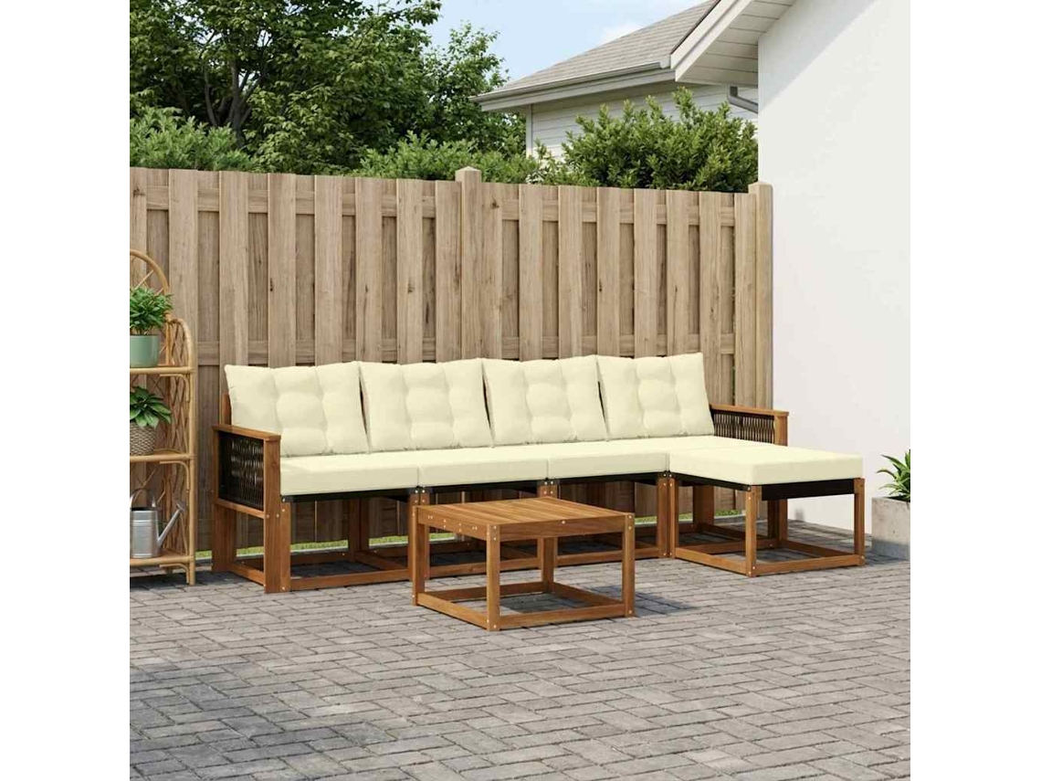 Vidaxl Conjunto De Sofás Para Exterior 6 Pcs Natural E Creme