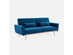 Sofá-cama Em Veludo Com Pés Em Metal, 2 A 3 Lugares, Azul