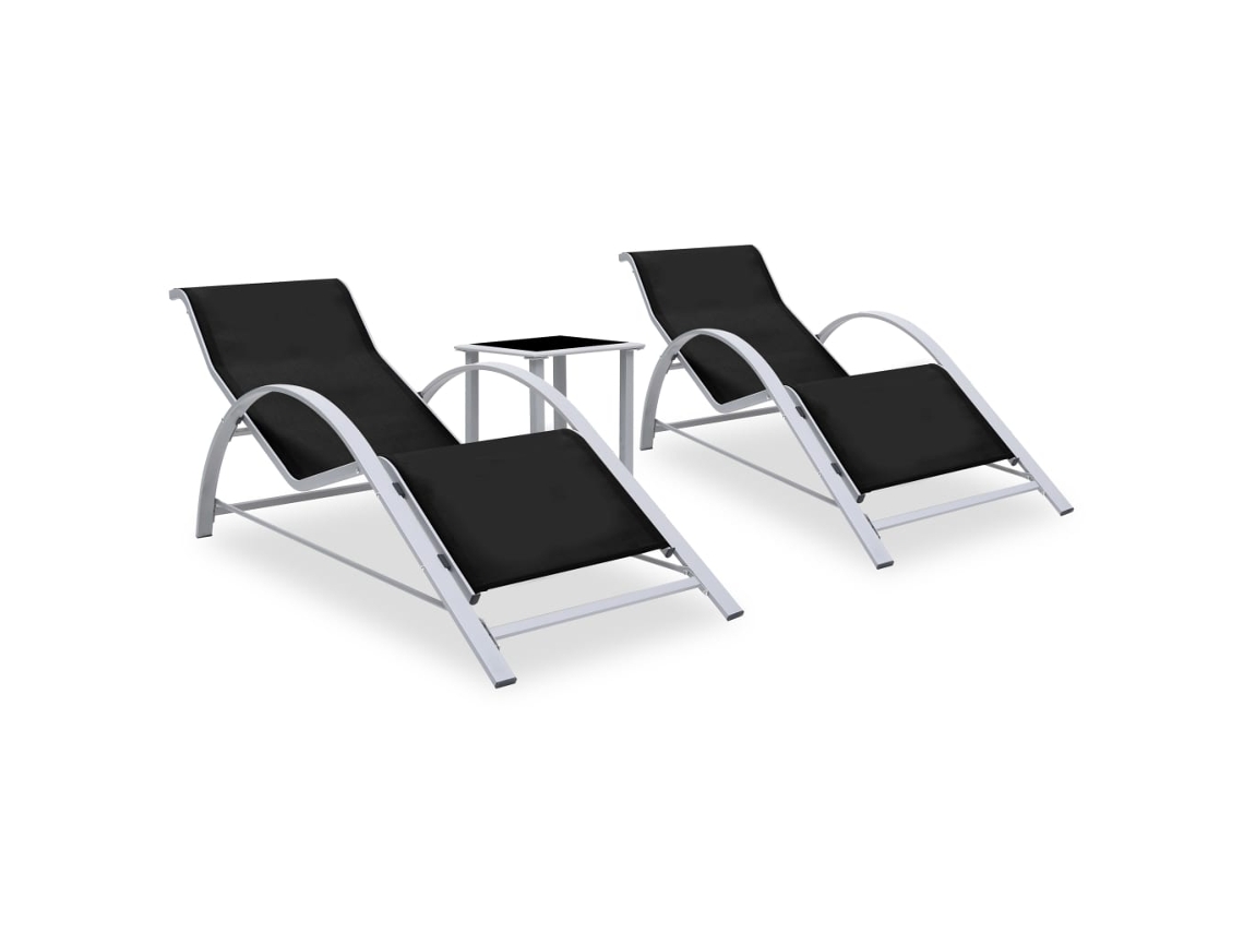 Vidaxl Espreguiçadeiras Com Mesa 2 Pcs Alumínio Preto