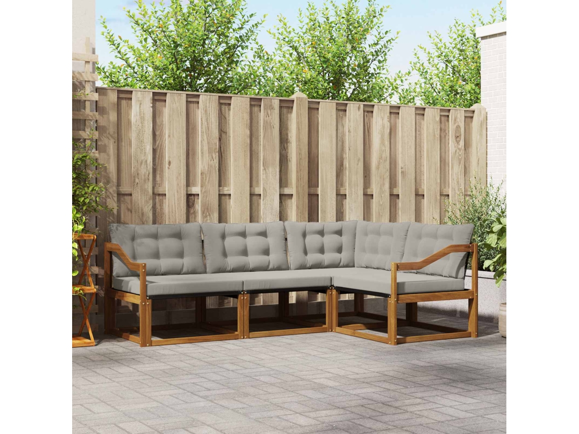 Vidaxl Conjunto De Sofás Para Exterior 4 Unid. Cinza Natural E Claro