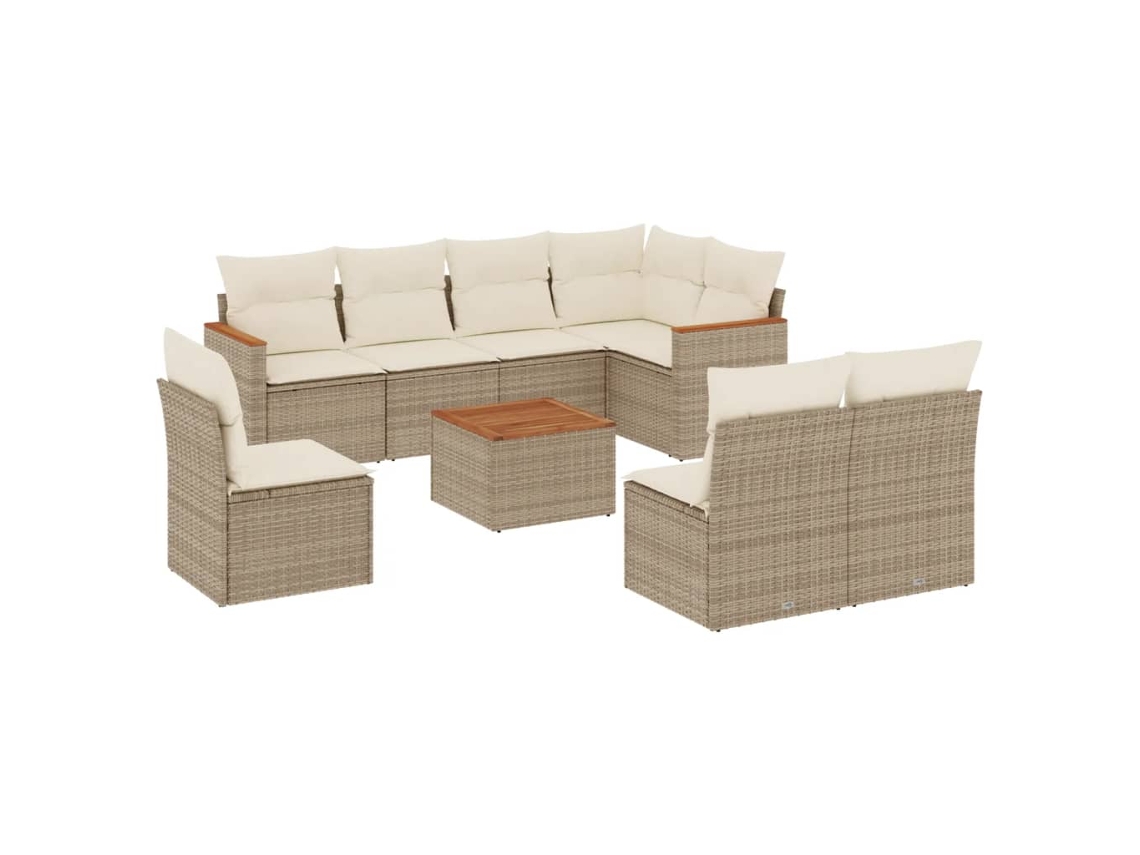 Conjunto de 9 Sofás para Jardim com Almofadões Vime Pe Bege MAISON EXCLUSIVE (90x200 cm)