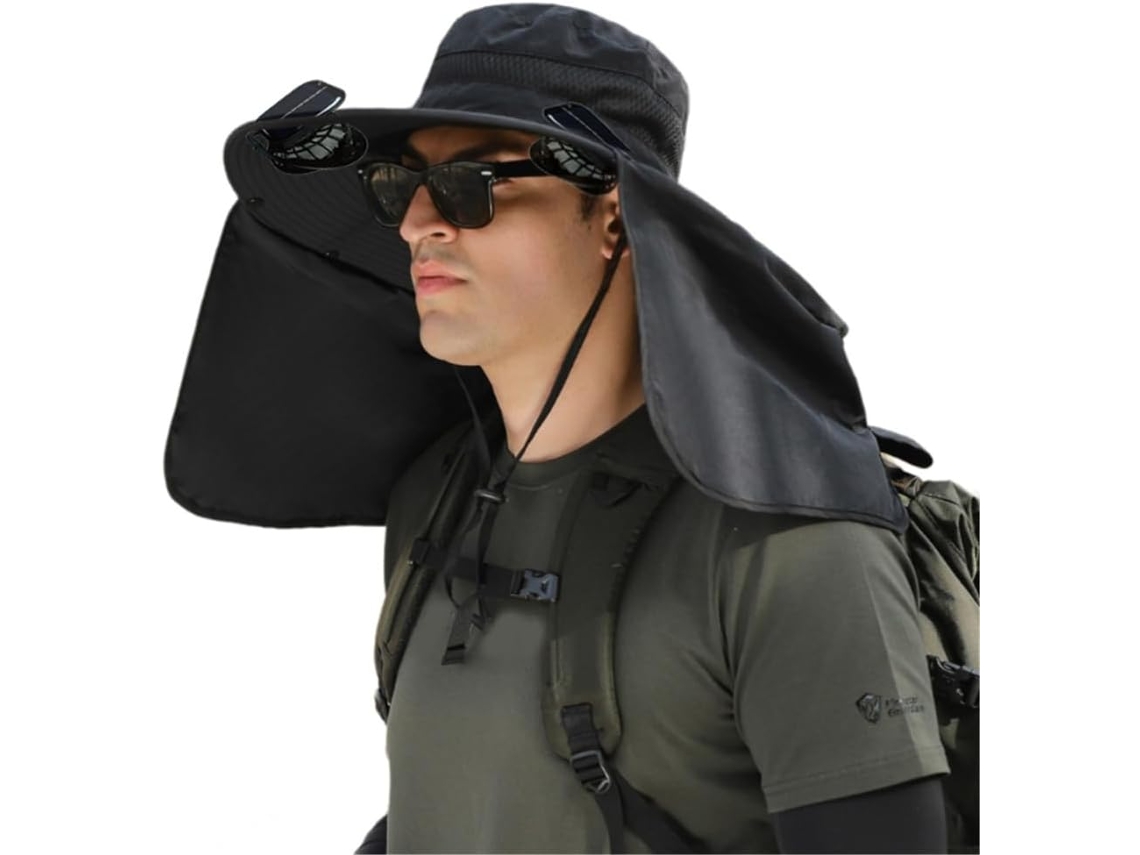 Chapéu com ventilador recarregável para atividades ao ar livre, velocidade ajustável e lâmina longa.