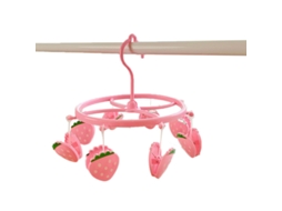 Rack de Secagem Suspenso Plástico com Clip para Meias, Sutiãs e Pequenas Roupas Design Morango Rosa