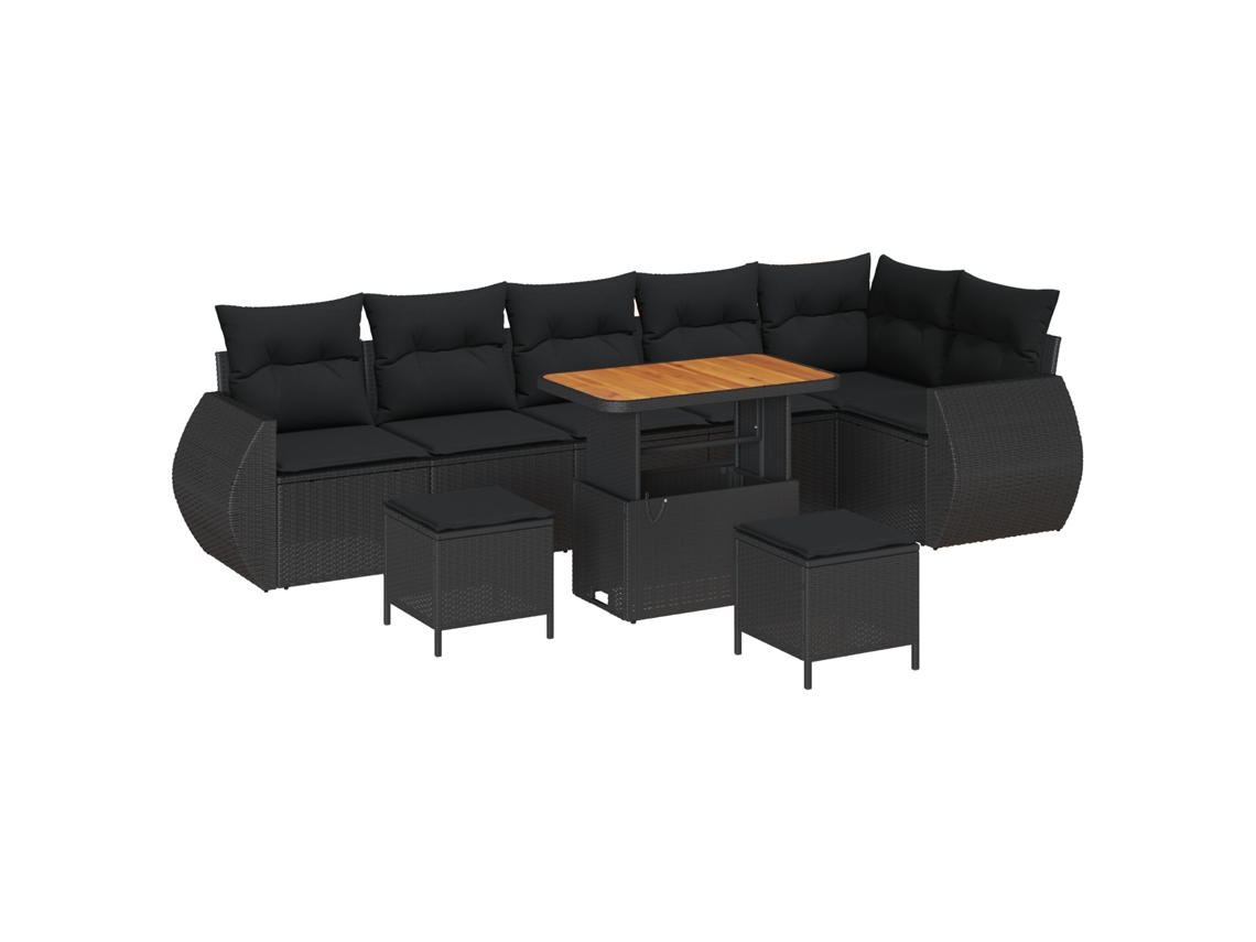 Conjunto 9 Móveis De Jardim Vidaxl Preto Vime Pe (298 X 133 X 85 Cm)