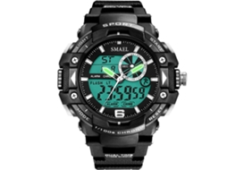 Relógio esportivo eletrônico masculino Smael com pulseira de plástico (preto e branco)
