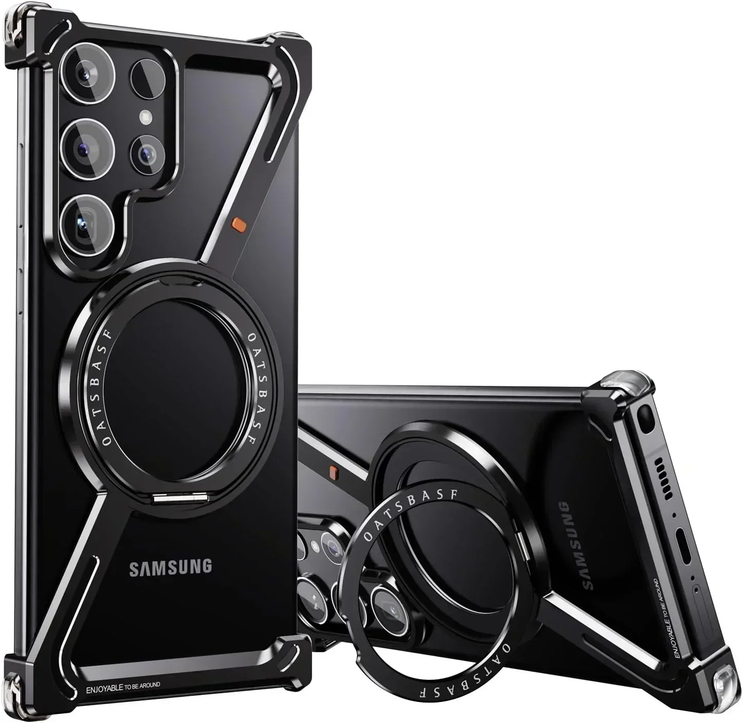 Capa Magnética Sem Moldura Para Celular (galaxy S24 Ultra, Preta) Com Suporte Giratório De 360°