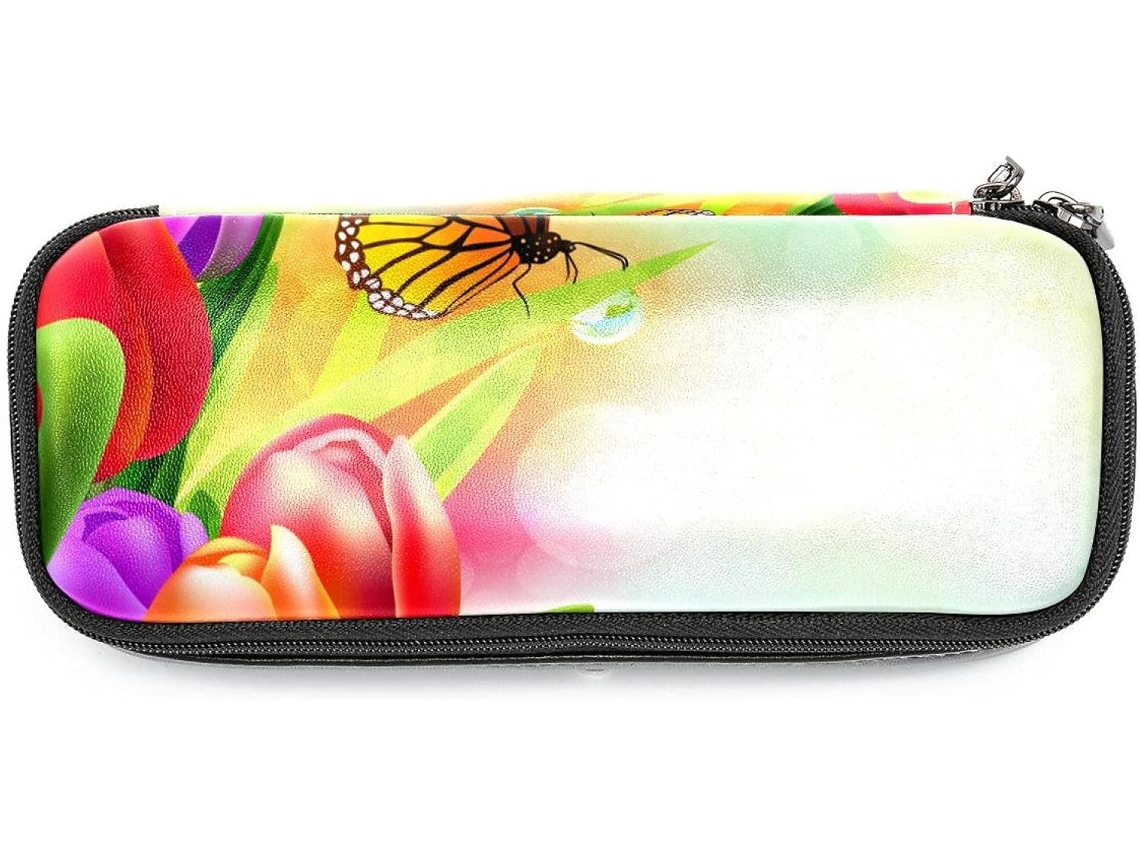Conjunto grande com estampa floral e bordas, ideal também para marcadores de livros, maquiagem e uso escolar.