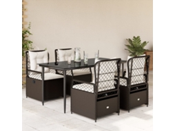 5 Pcs Conjunto Jantar P/ Jardim C/ Almofadões Vime Pe Castanho Dkd Home Decor