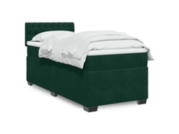 Vidaxl Cama com Molas/colchão 90x200 Cm Veludo Verde escuro