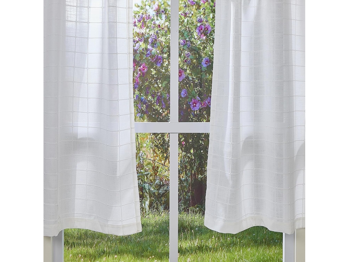 Cortina De Cozinha Xadrez Branca Com Listras Boêmias, 60x90cm, Ideal Para Cafés, Janelas Pequenas