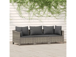 Vidaxl 3 Pcs Conjunto Lounge De Jardim C/ Almofadões Vime Pe Cinzento