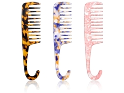 3 Pentes De Dentes Largos Com Gancho Para Ducha Desenredador Pente De Cabelo Acetato Reutilizável