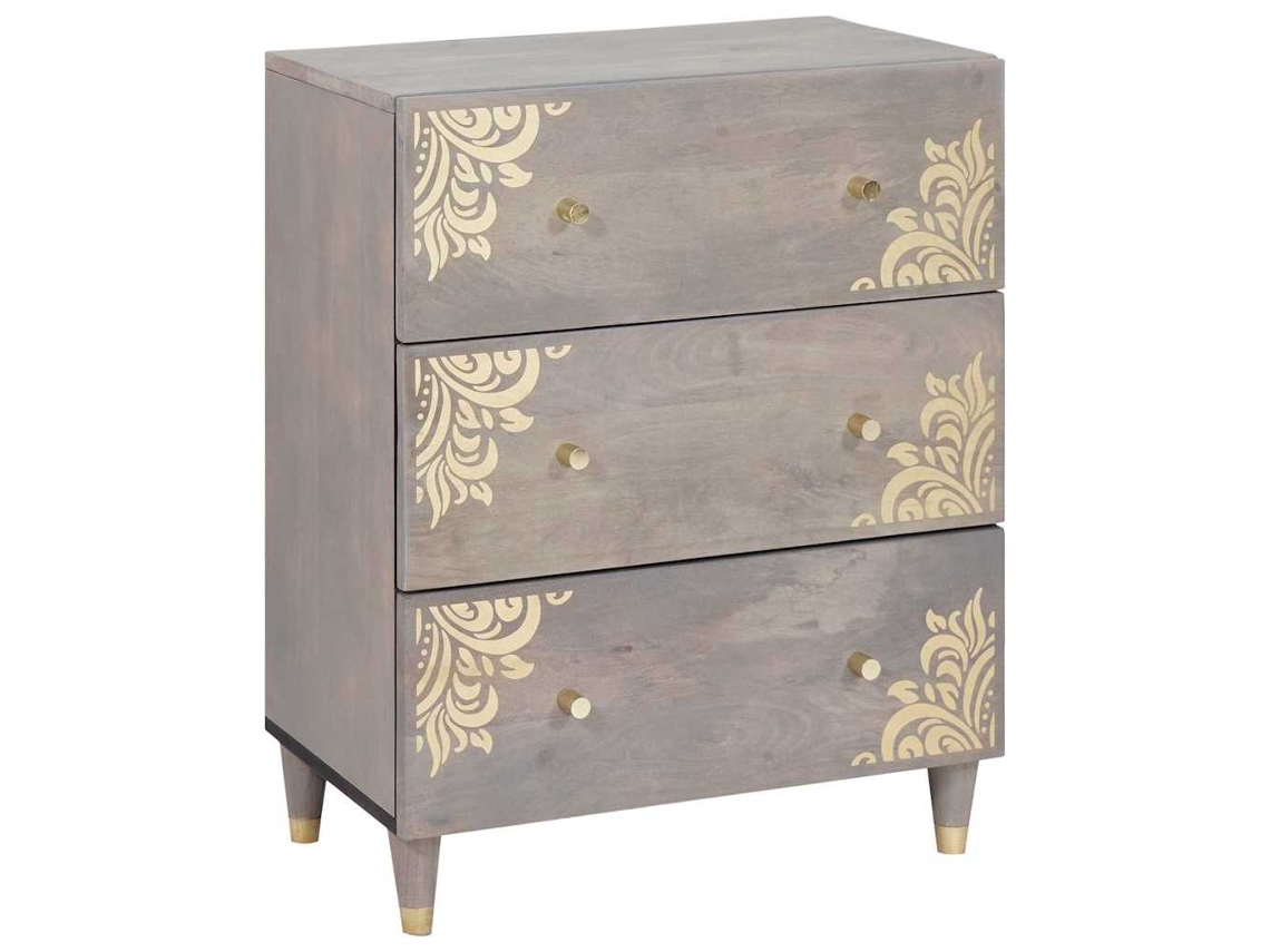 Vidaxl Buffet Cinza E Ouro 60 X 33 X 75 Cm Madeira De Manga Maciça