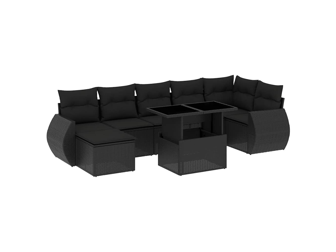 Conjunto de 8 Sofás de Jardim com Almofadões Vime Pe Preto MAISON EXCLUSIVE (8 pcs)