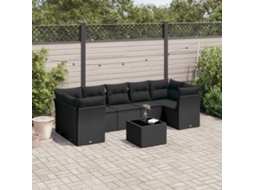 Vidaxl 8 Pcs Conjunto Sofás De Jardim Com Almofadões Vime Pe Preto
